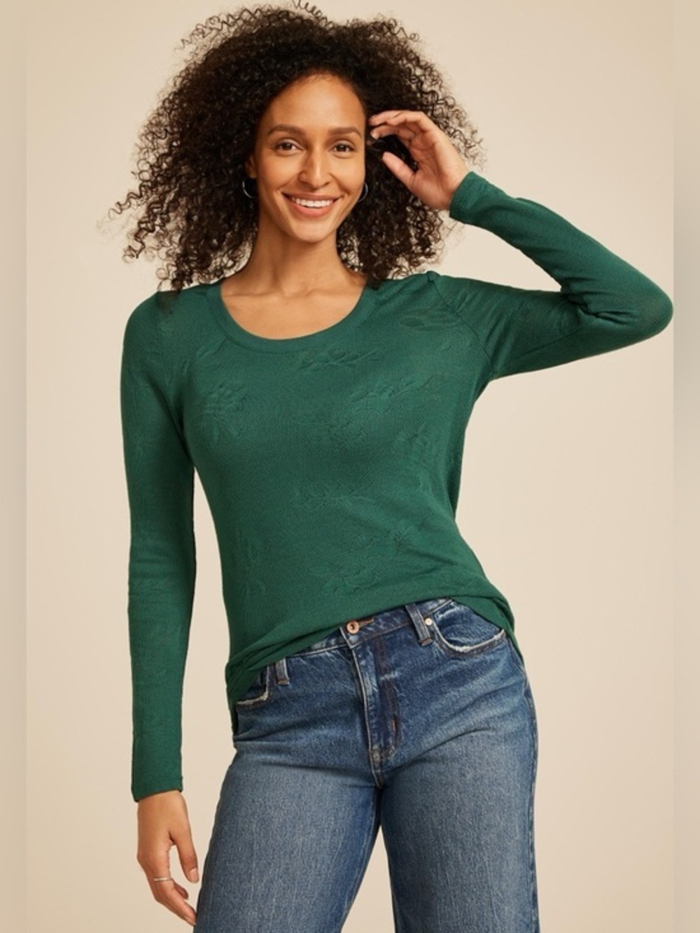 Maurices Large Floral Jacquard Mesh top NWT green